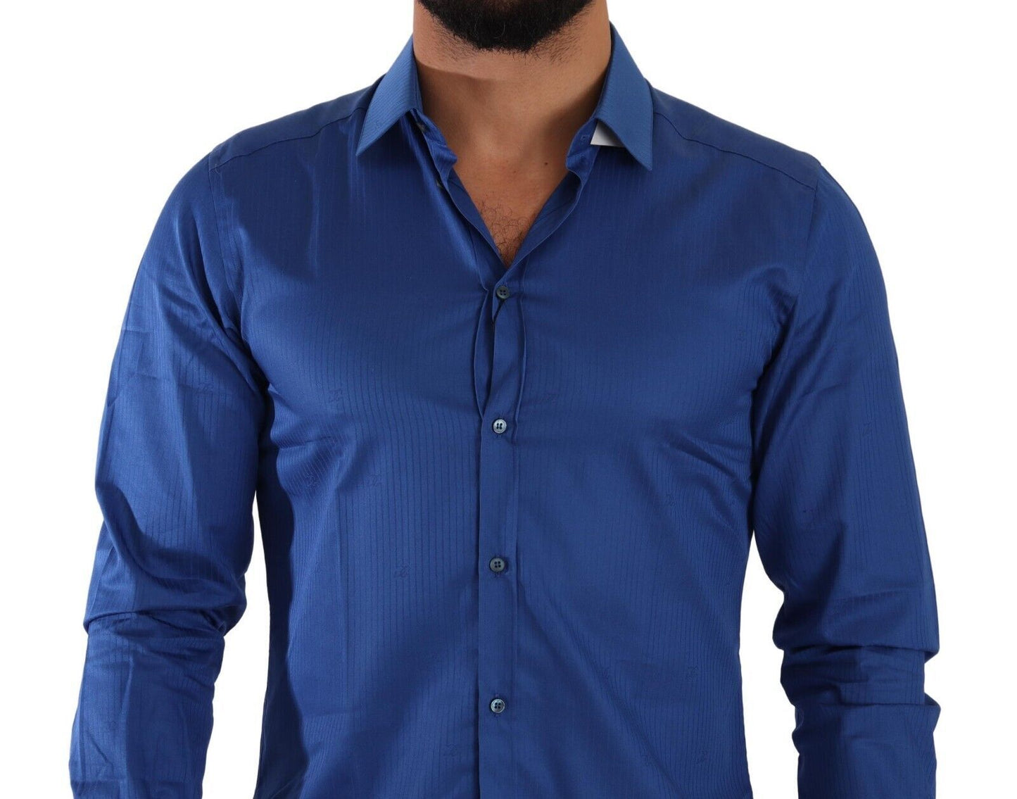 Elegant Blue Martini Slim Fit Cotton Shirt