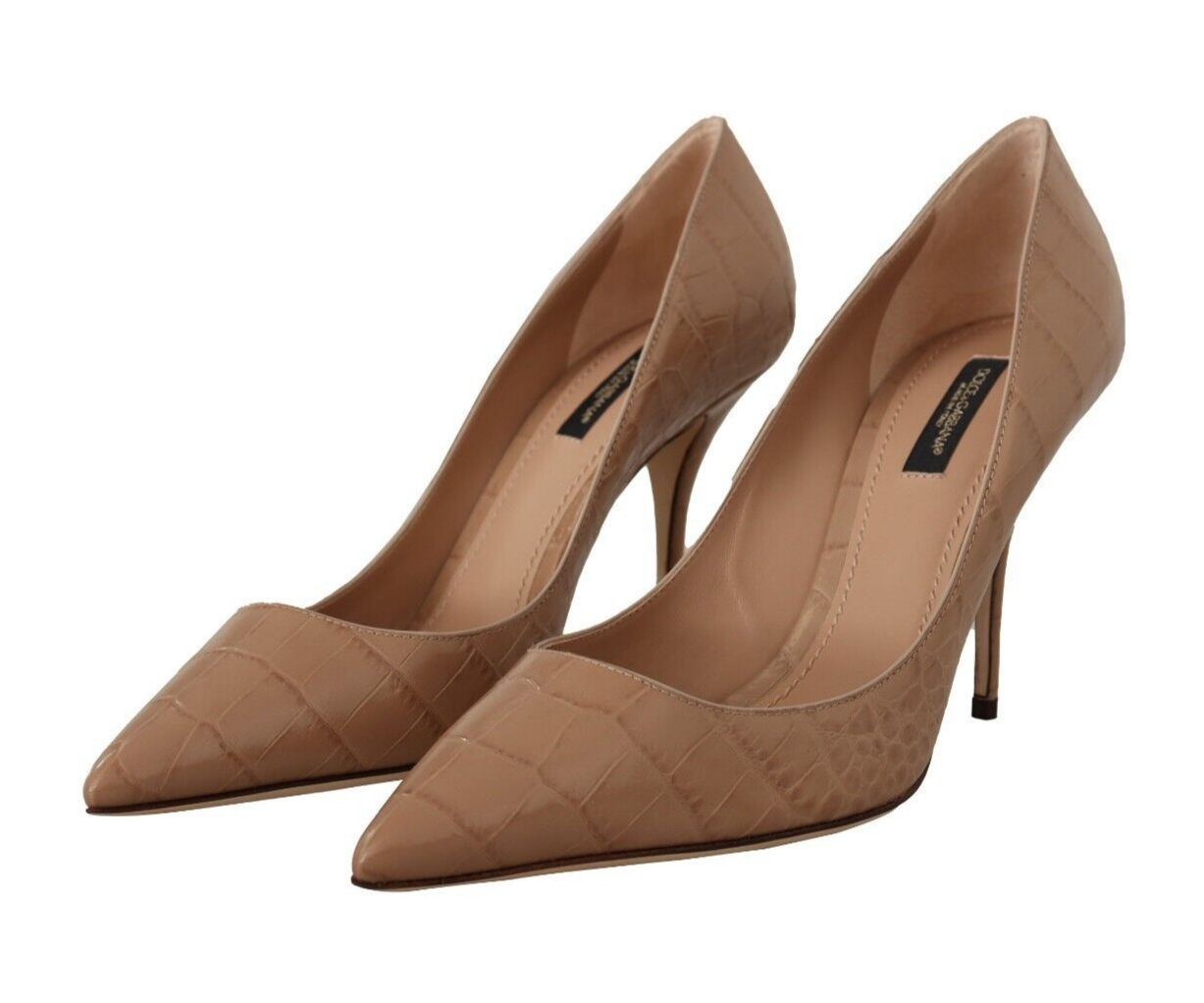 Beige Pointed Leather Pumps