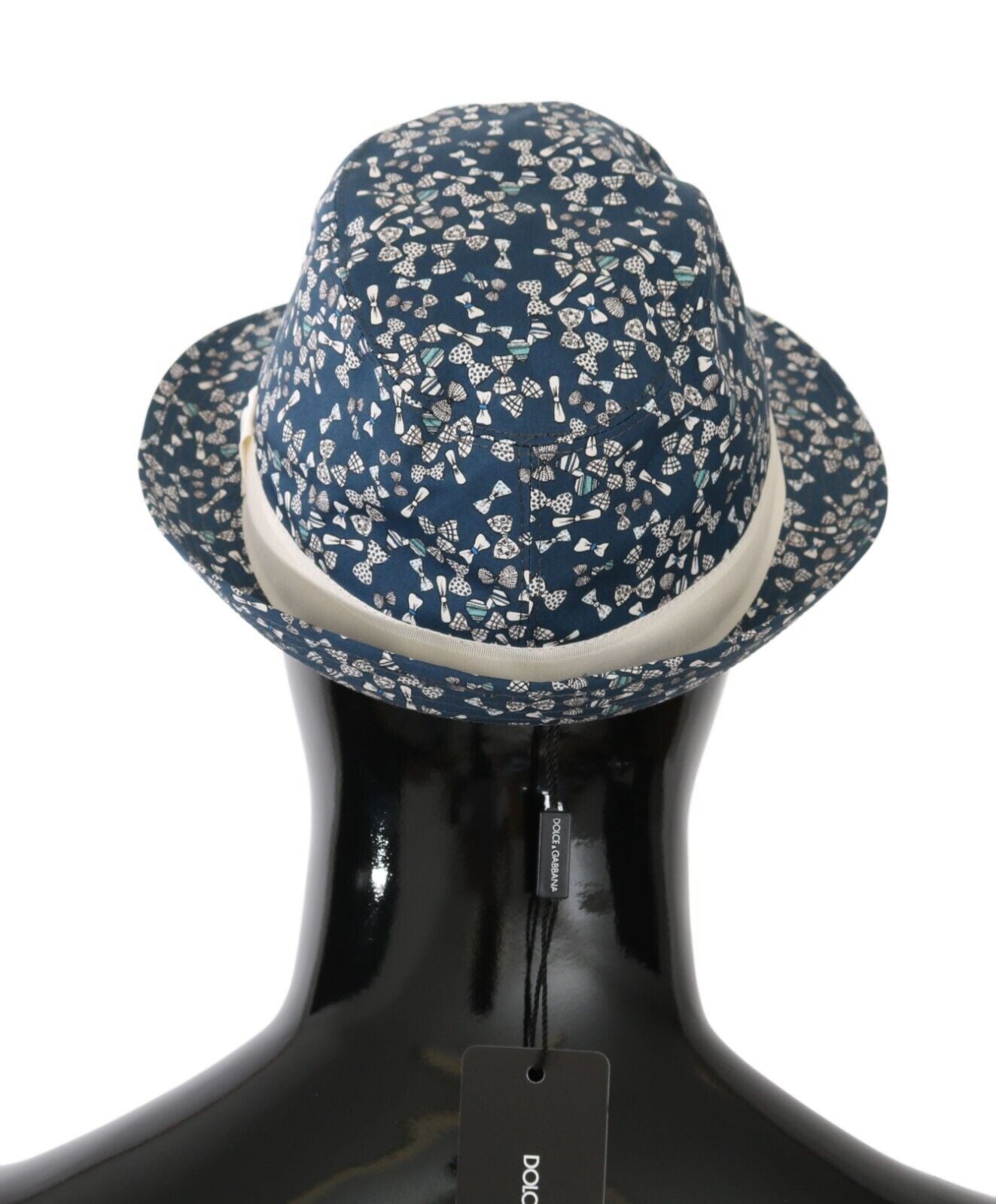 Elegant Bow Print Fedora Hat in Blue & White