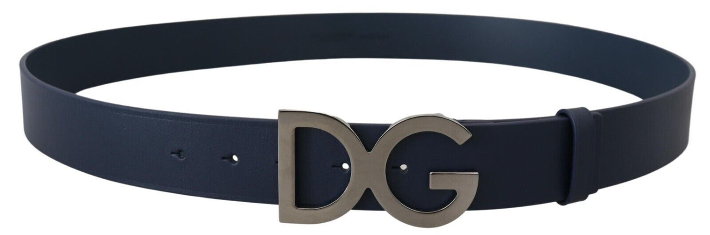 Elegant Blue Leather Belt with DG Buckle