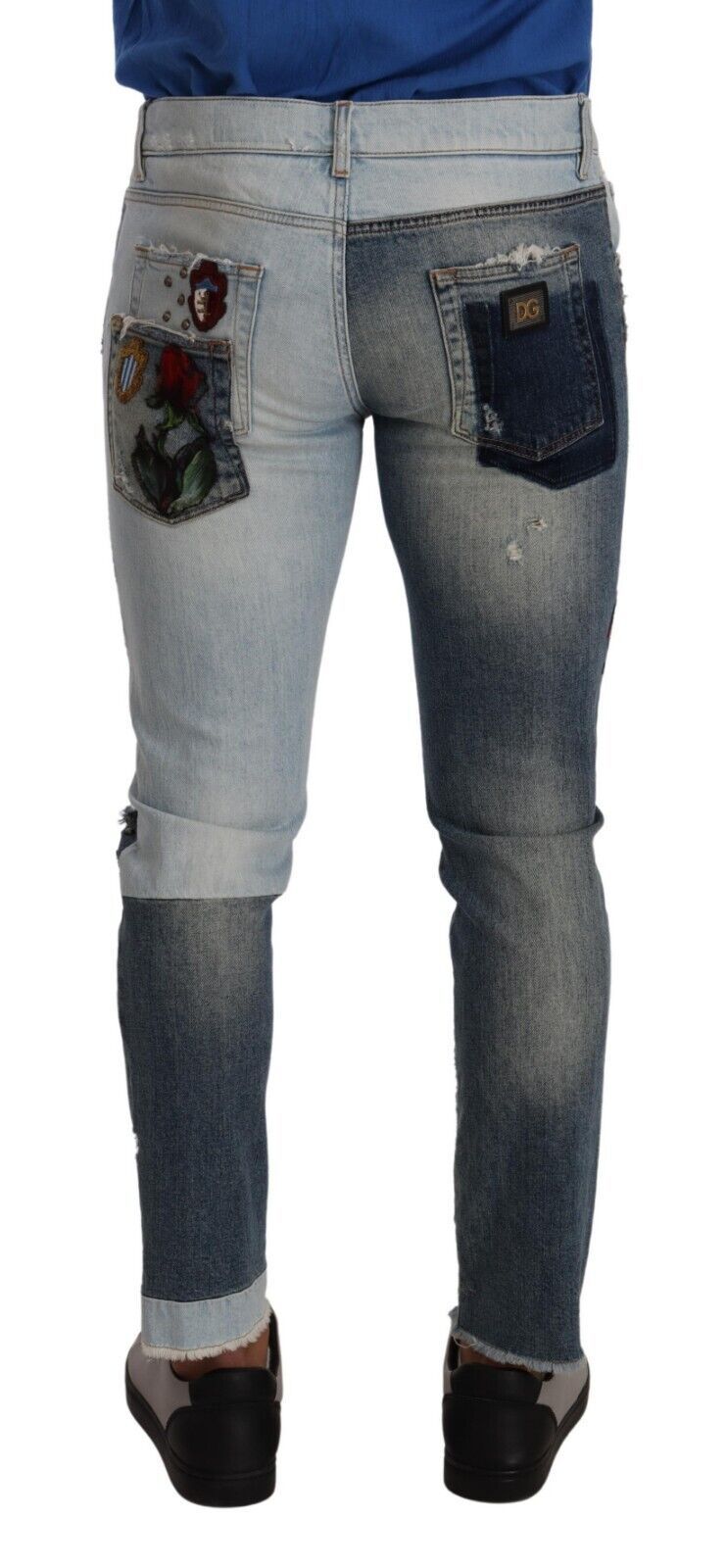 Elegant Slim-Fit Tattered Denim Jeans