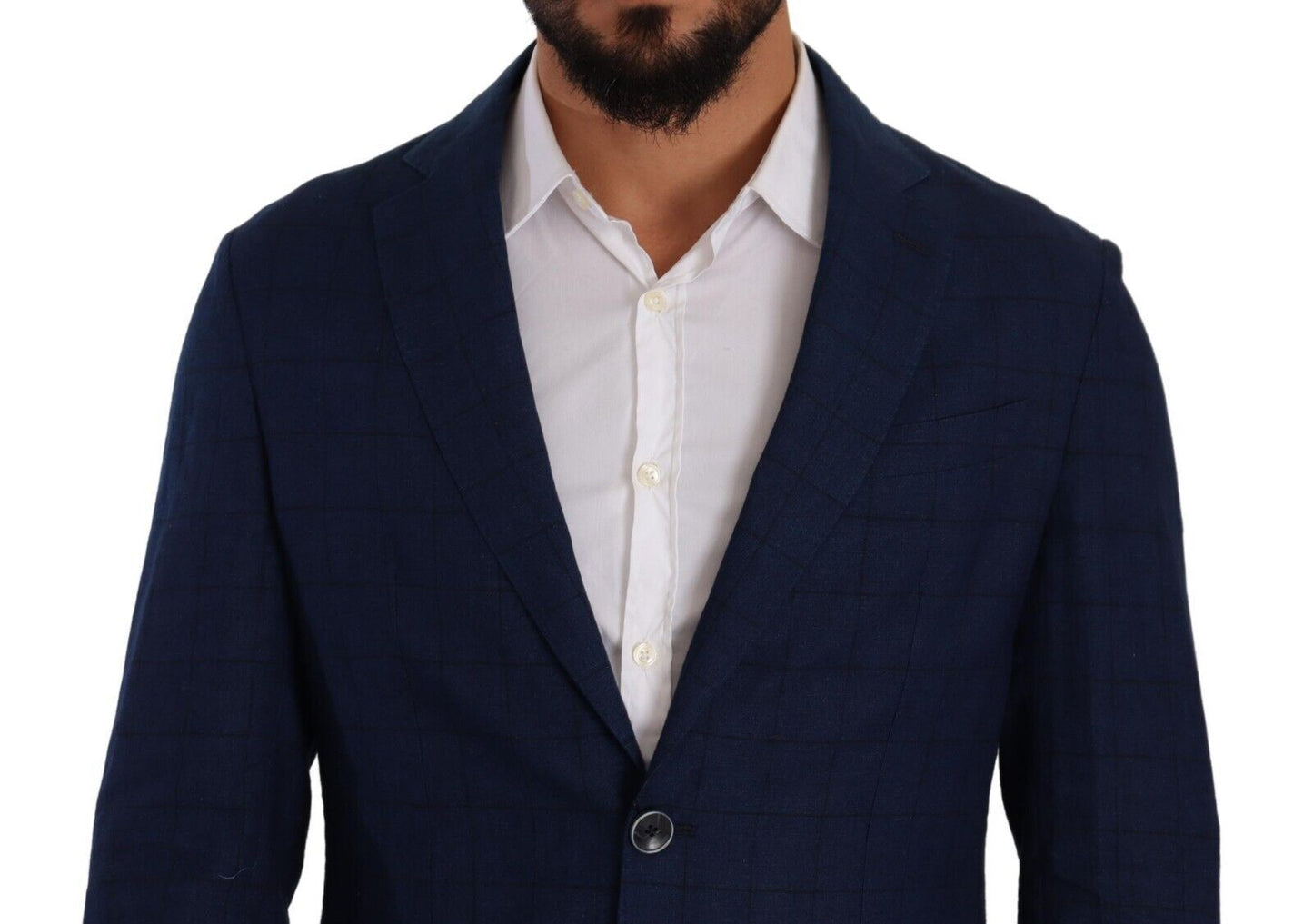 Navy Blue Check Single Breasted Blazer