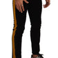 Slim Fit Black Denim Jeans with Yellow Stripe