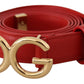 Elegant Red Leather Belt with Gold Buckle