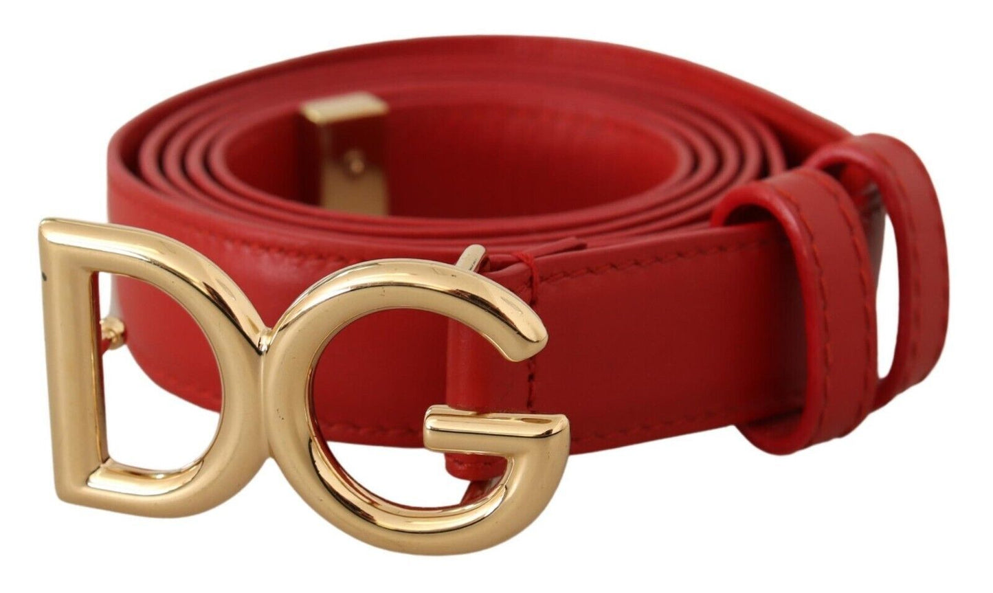 Elegant Red Leather Belt with Gold Buckle