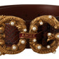 Brown Exotic Leather Logo Buckle Amore Belt