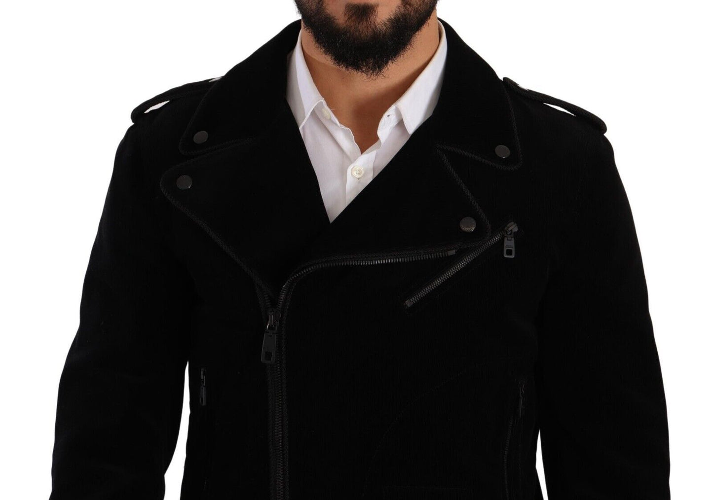 Sleek Black Cotton Biker Jacket