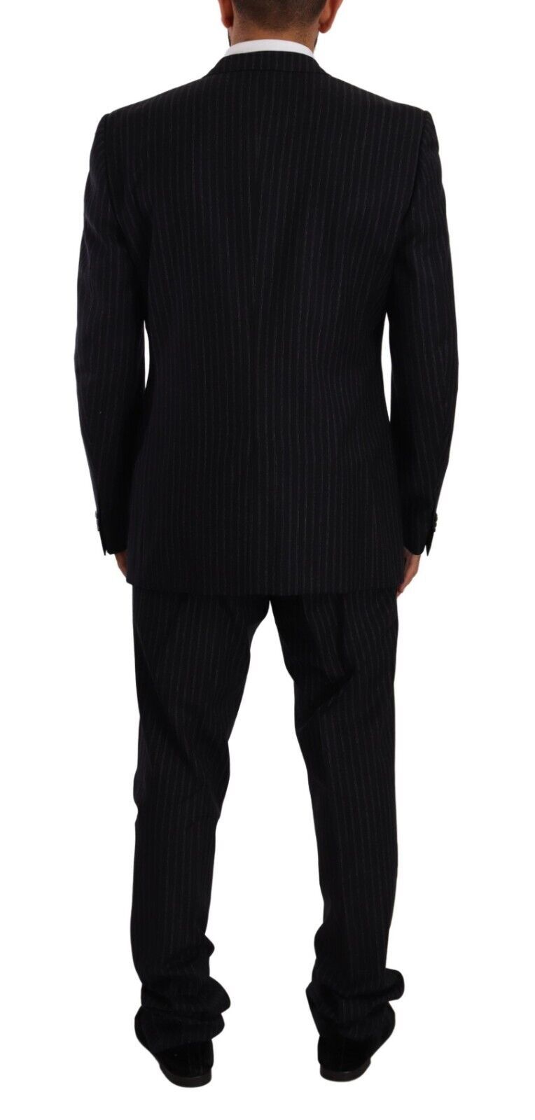 Elegant Black Striped Wool Suit