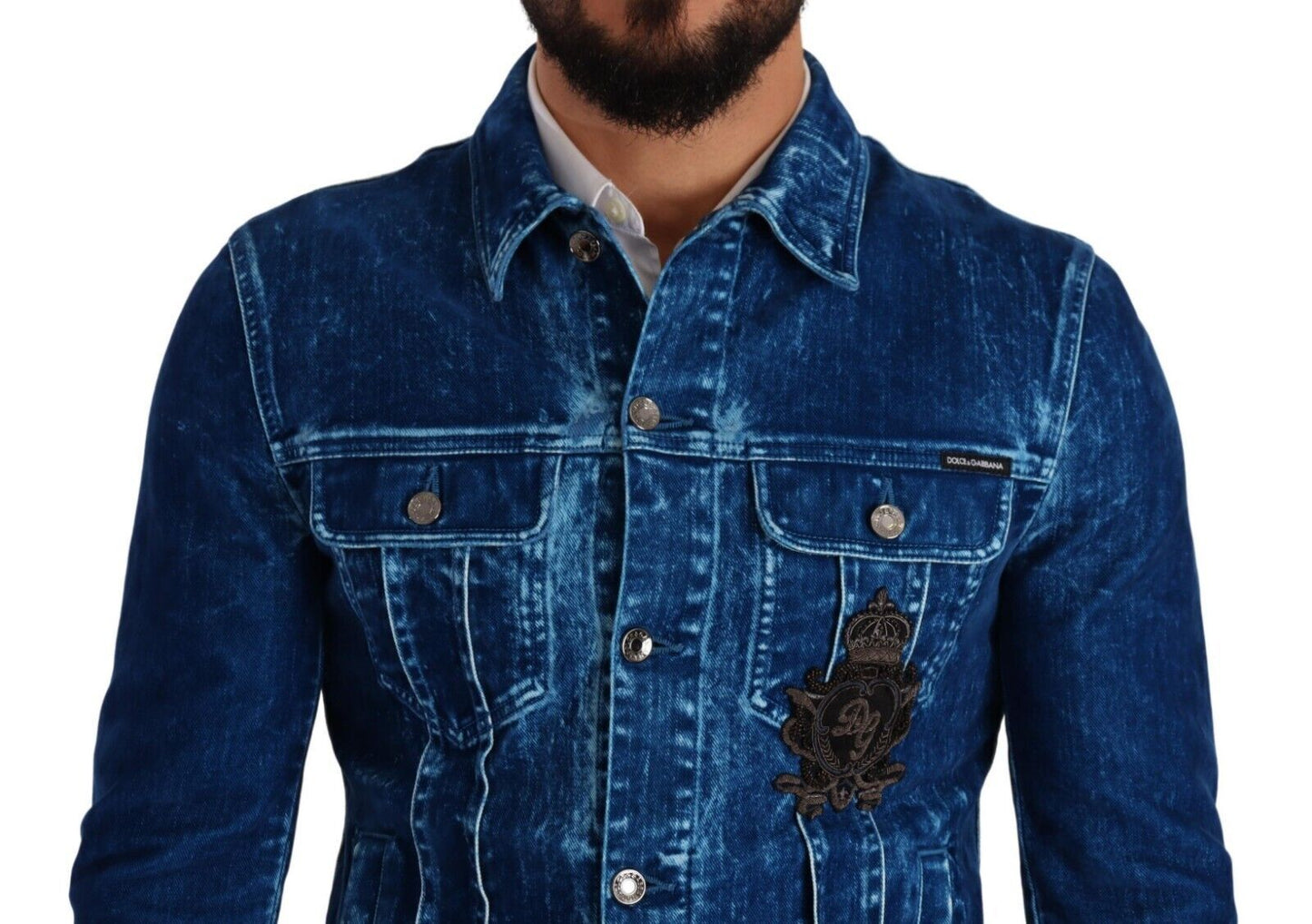 Elegant Denim Jacket with Crown Embroidery