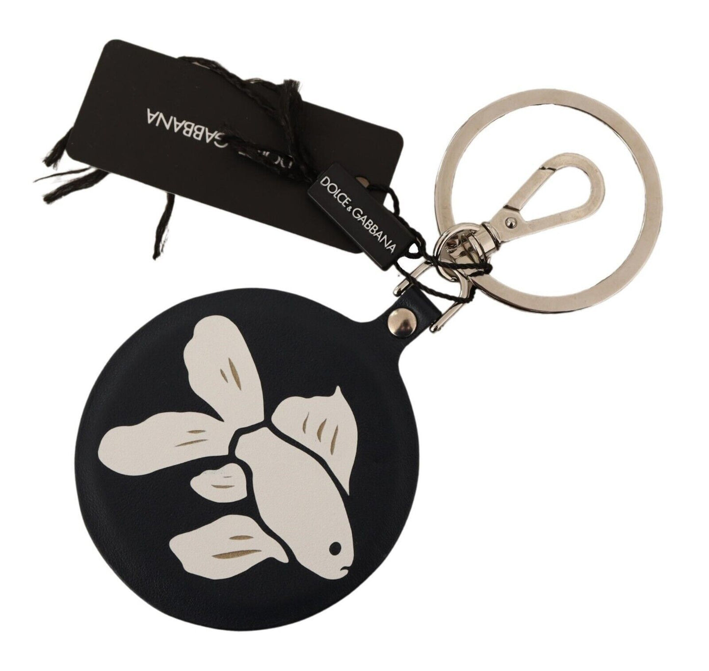 Elegant Black Leather Silver-Toned Keychain