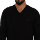 Elegant V-Neck Cashmere Sweater with Crystal Bee
