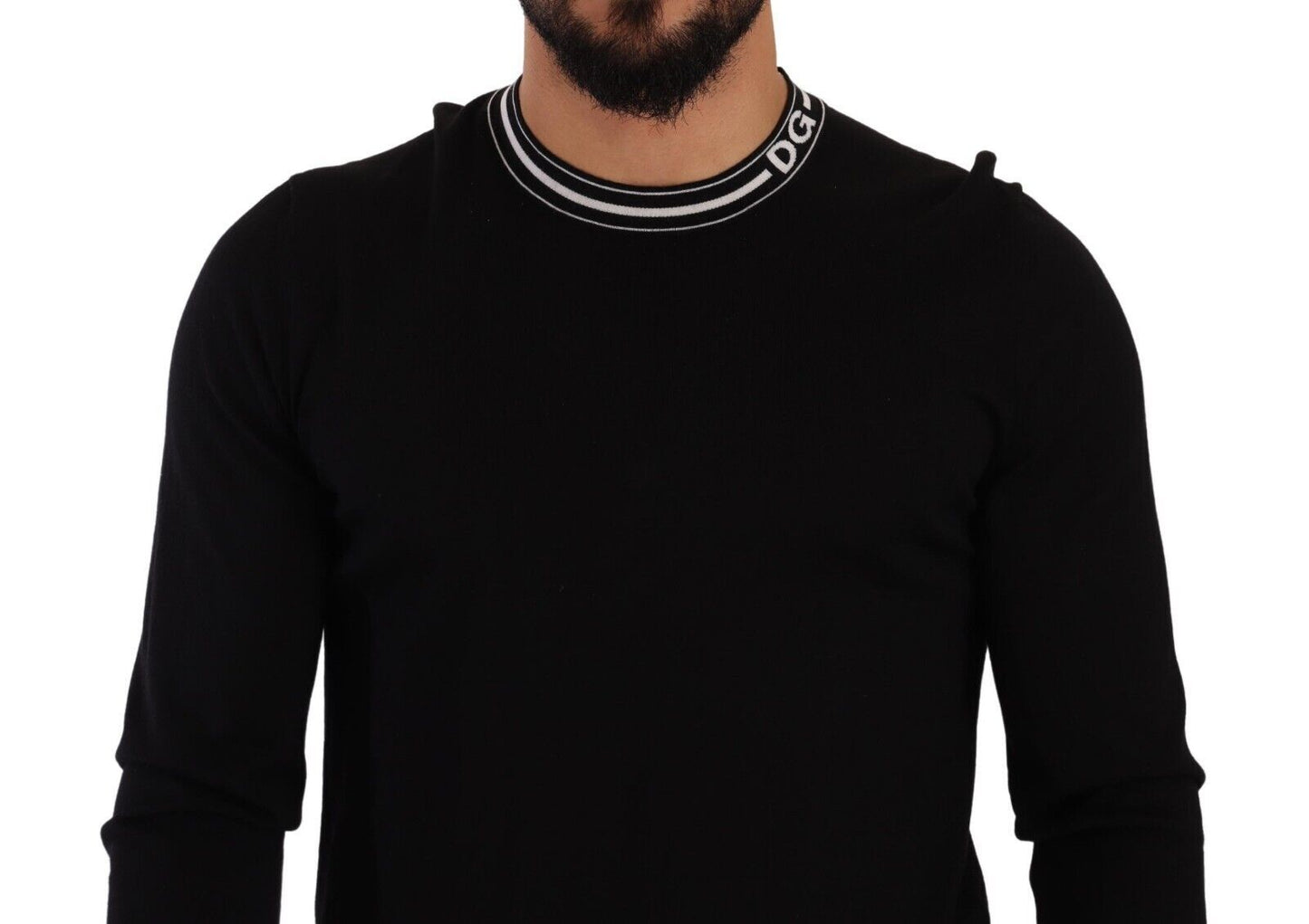 Sleek Black Virgin Wool Pullover Sweater