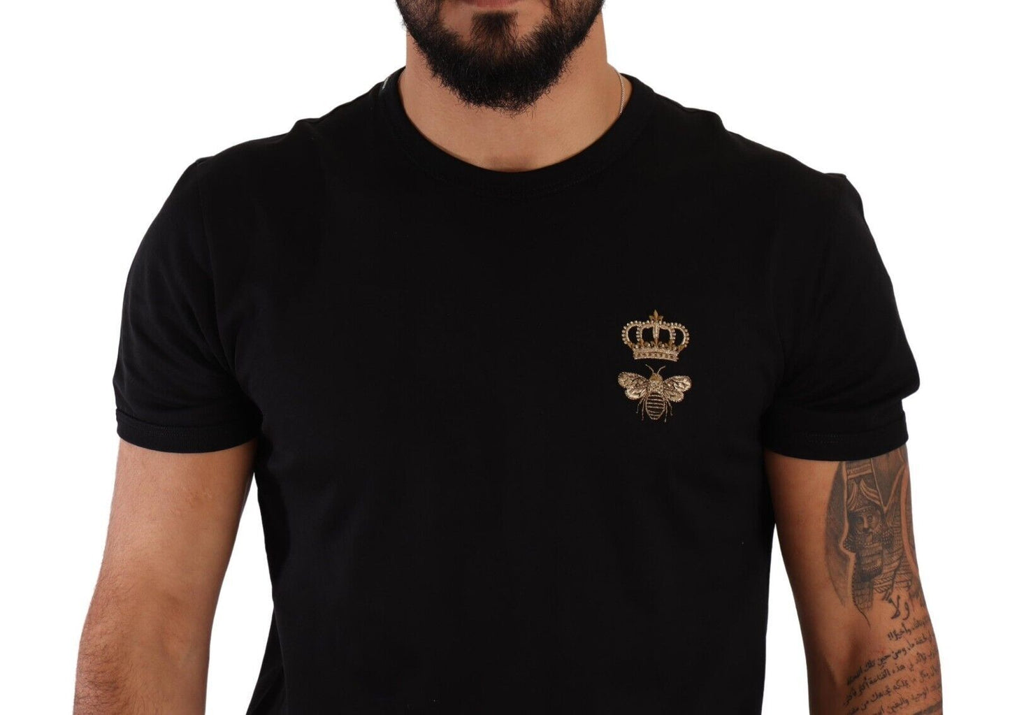 Elegant Crown Bee Embellished Cotton T-Shirt