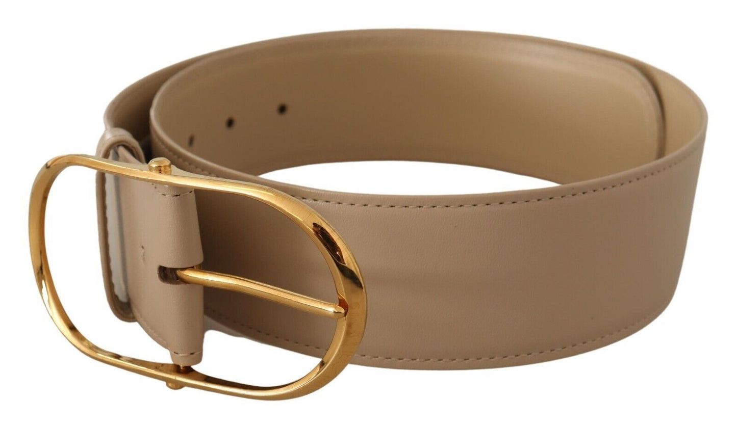 Elegant Beige Oval Buckle Leather Belt