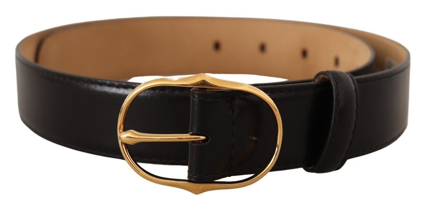 Elegant Black Leather Belt with Gold Buckle