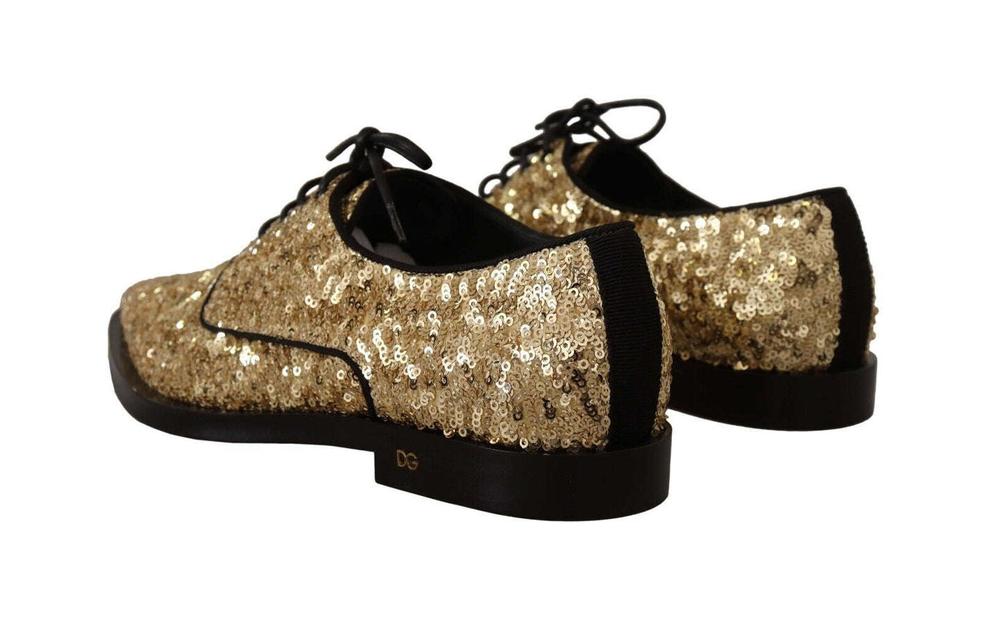 Elegant Golden Sequined Brogue Dress Shoes