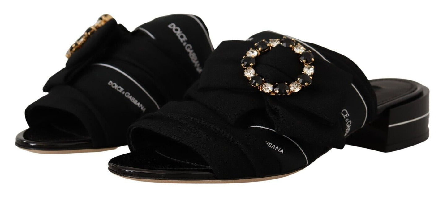 Elegant Black Crystal-Embellished Slides