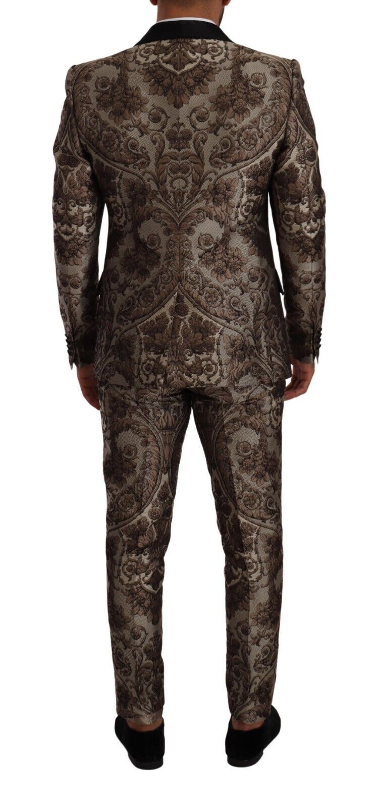 Elegant Brown Gray Jacquard Men's Suit