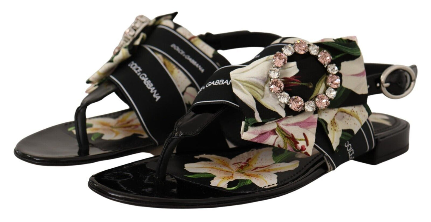 Floral Crystal-Embellished Silk Slide Sandals