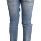 Blue Distressed Cotton Denim Skinny Jeans