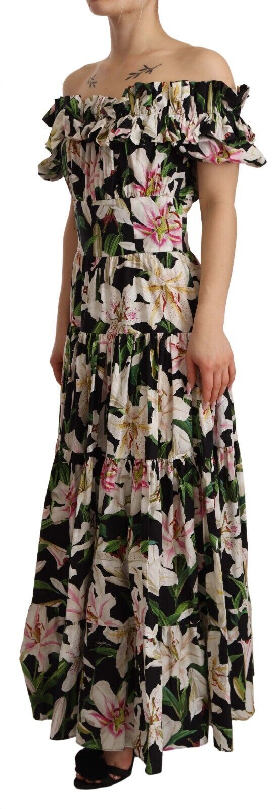 Elegant Cap Sleeve Lily Print Dress