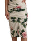 White Roses Print Stretch Silk Pleated Dress