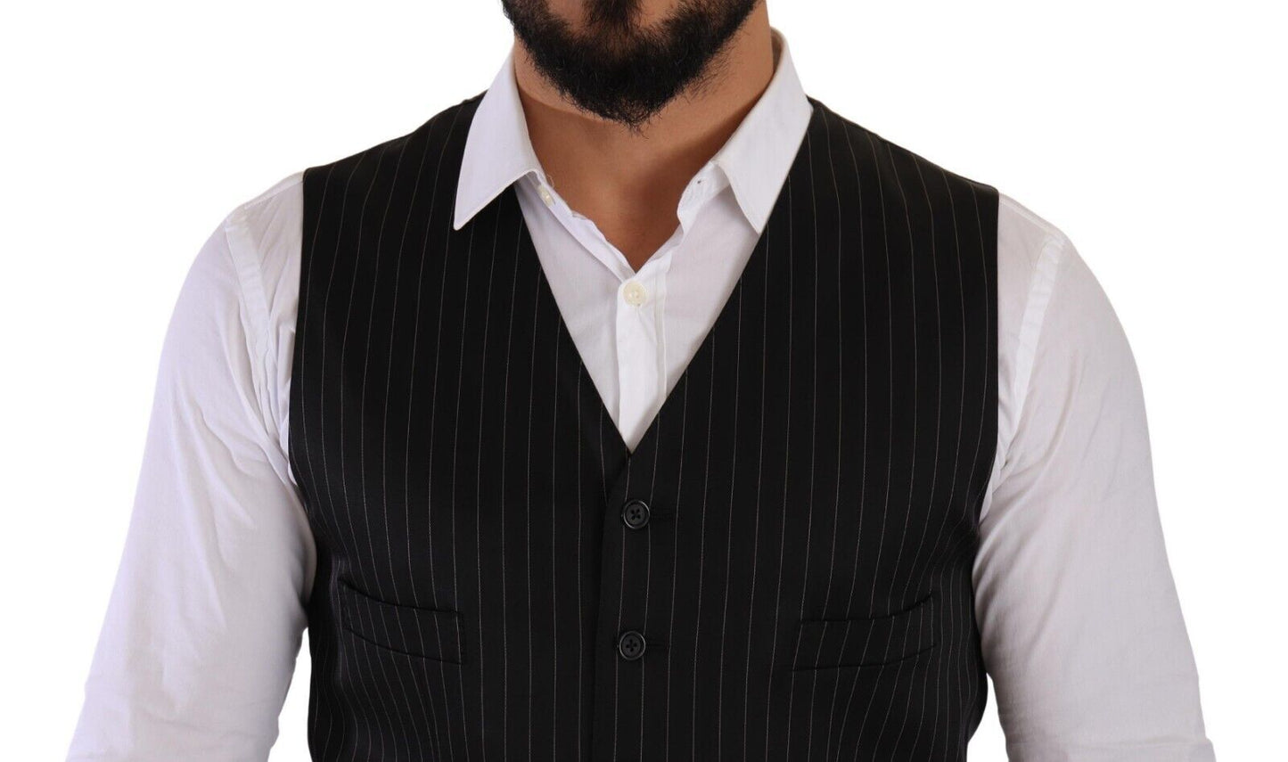 Elegant Black Striped Formal Vest