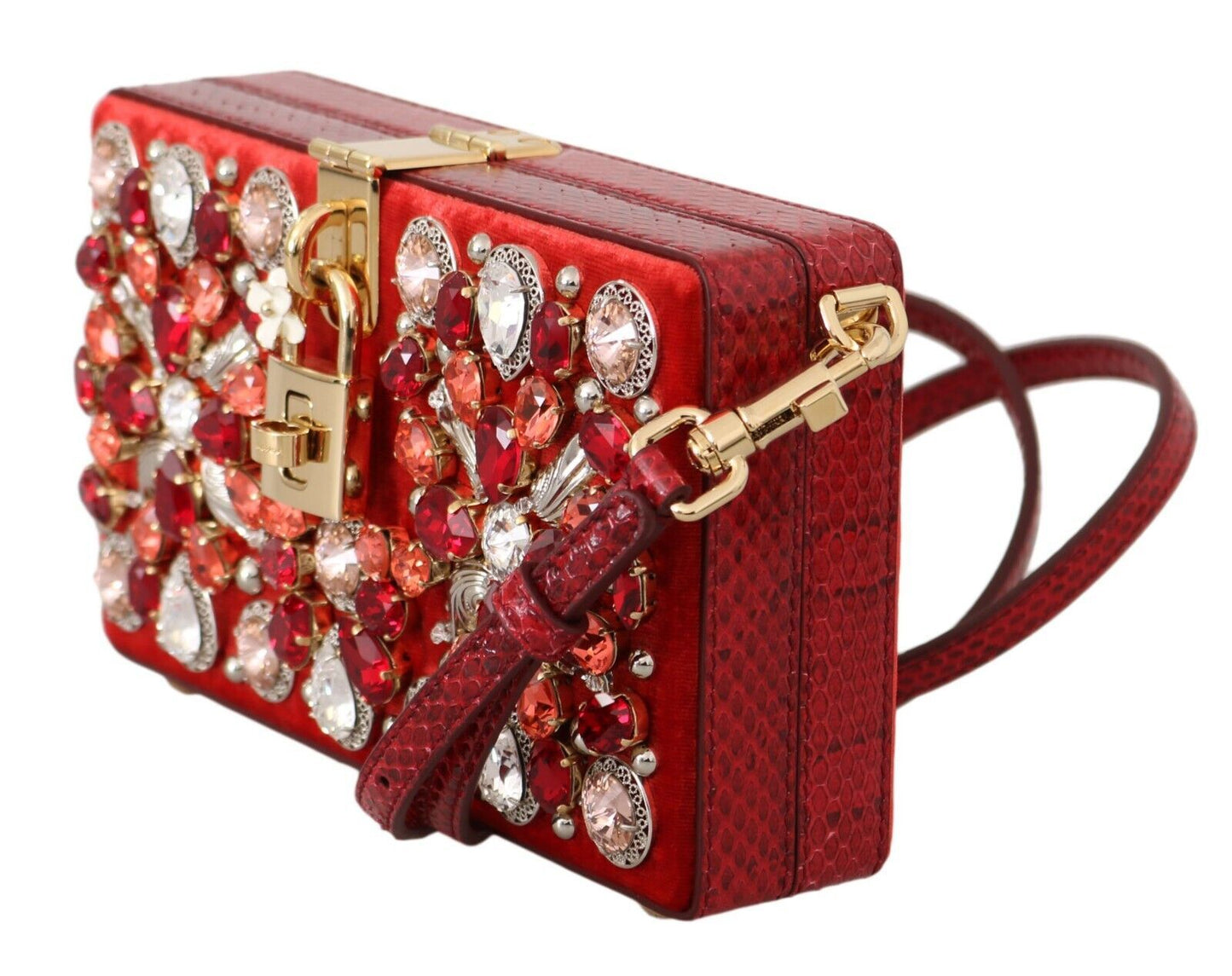 Chic Red Silk Blend Box Clutch with Gold Details