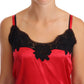 Silk Blend Lace-Trim Camisole in Red & Black