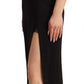 Black Silk Stretch Side Slit Sheath Midi Dress