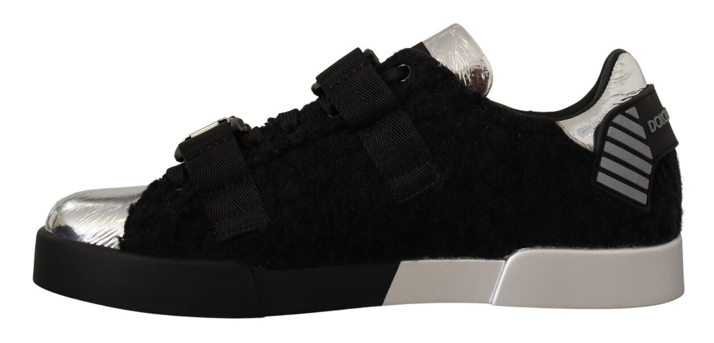 Elegant Shearling-Trimmed Leather Sneakers