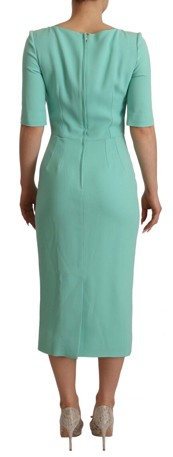 Mint Green Sheath Dress with Square Neck