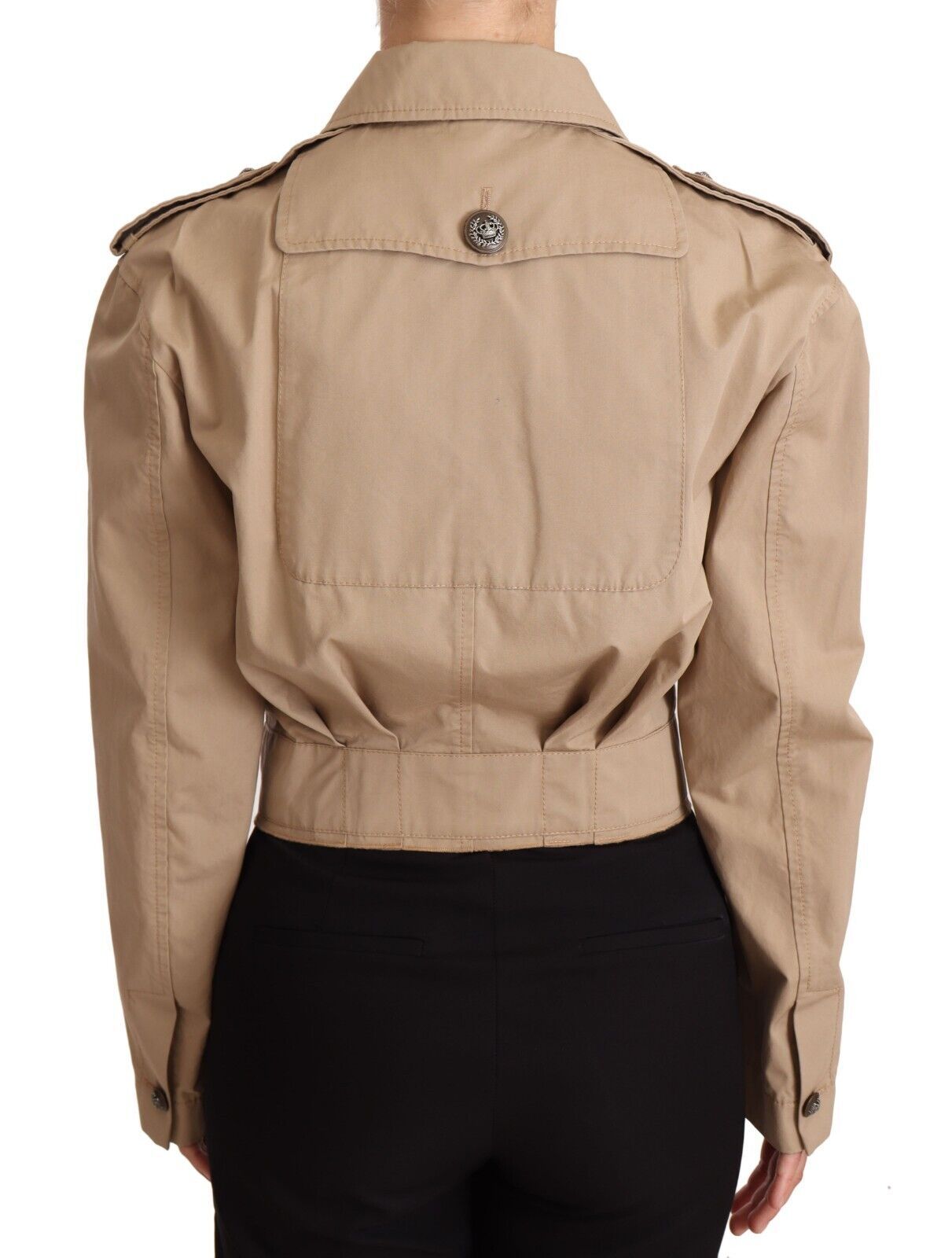 Beige Cropped Fitted Cotton Coat Jacket