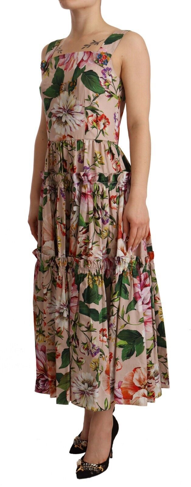 Elegant Floral Maxi Dress in Beige