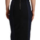 Dark Blue Cotton Denim Sheath Midi Dress
