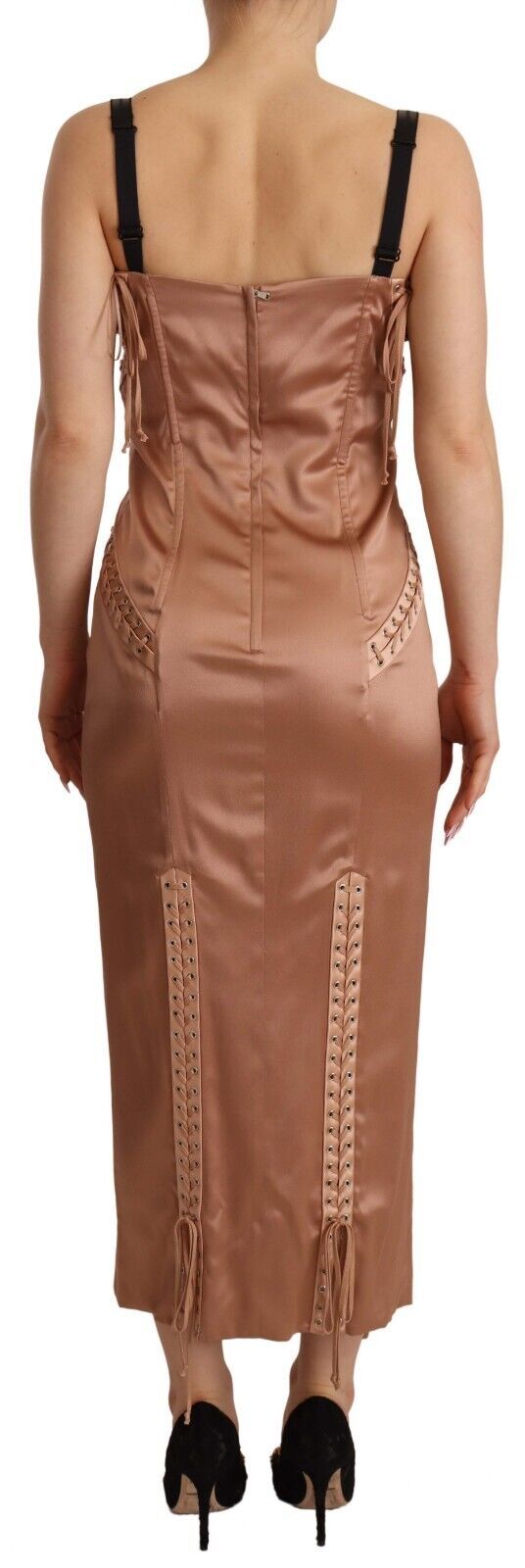 Nude Silk Bustier Corset Lace Up Bodycon Dress