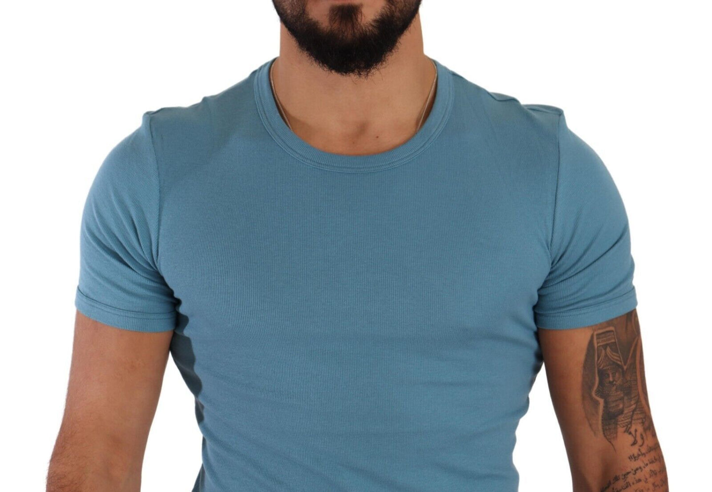 Elegant Blue Cotton Blend Round Neck Tee