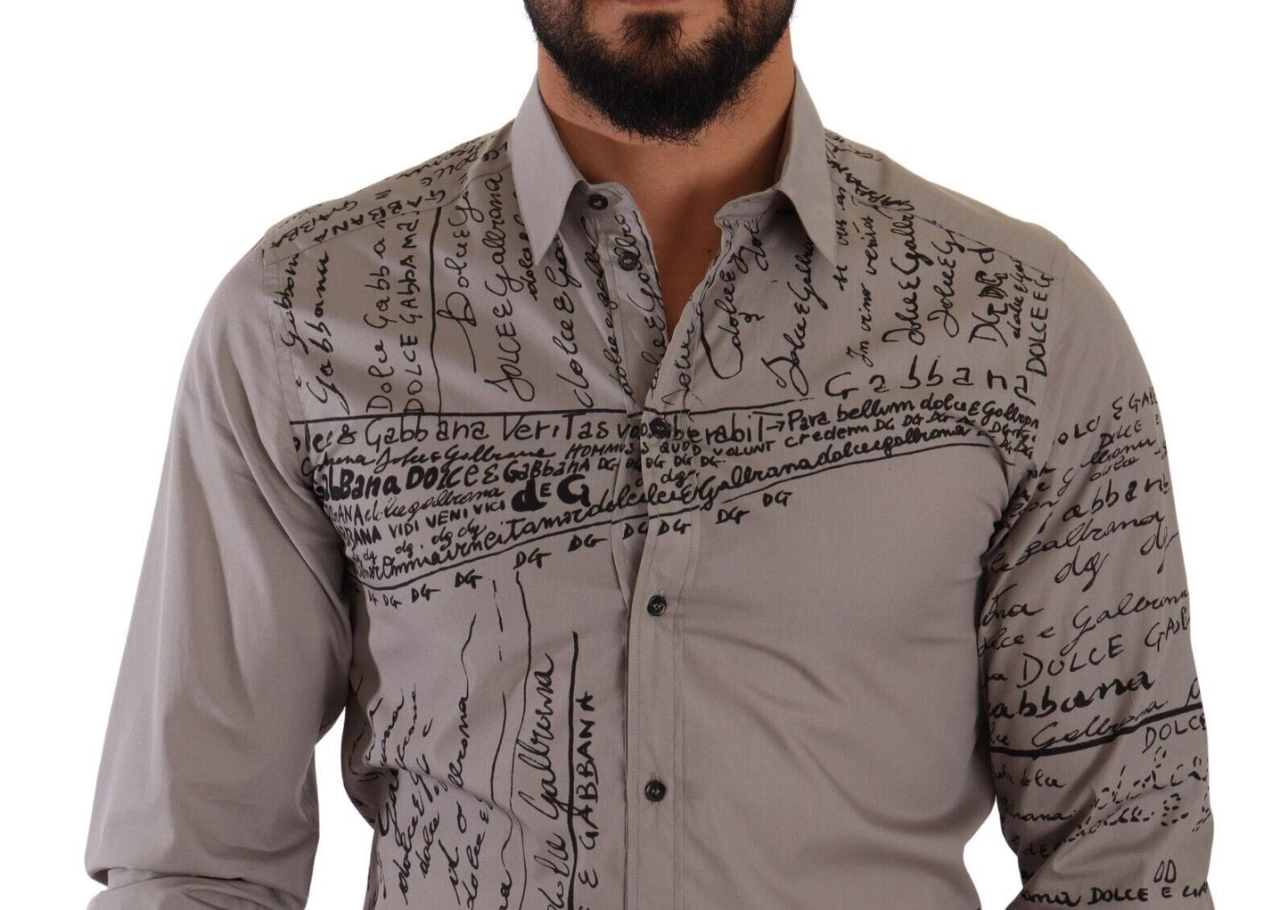 Elegant Gray Logo Print Cotton Shirt