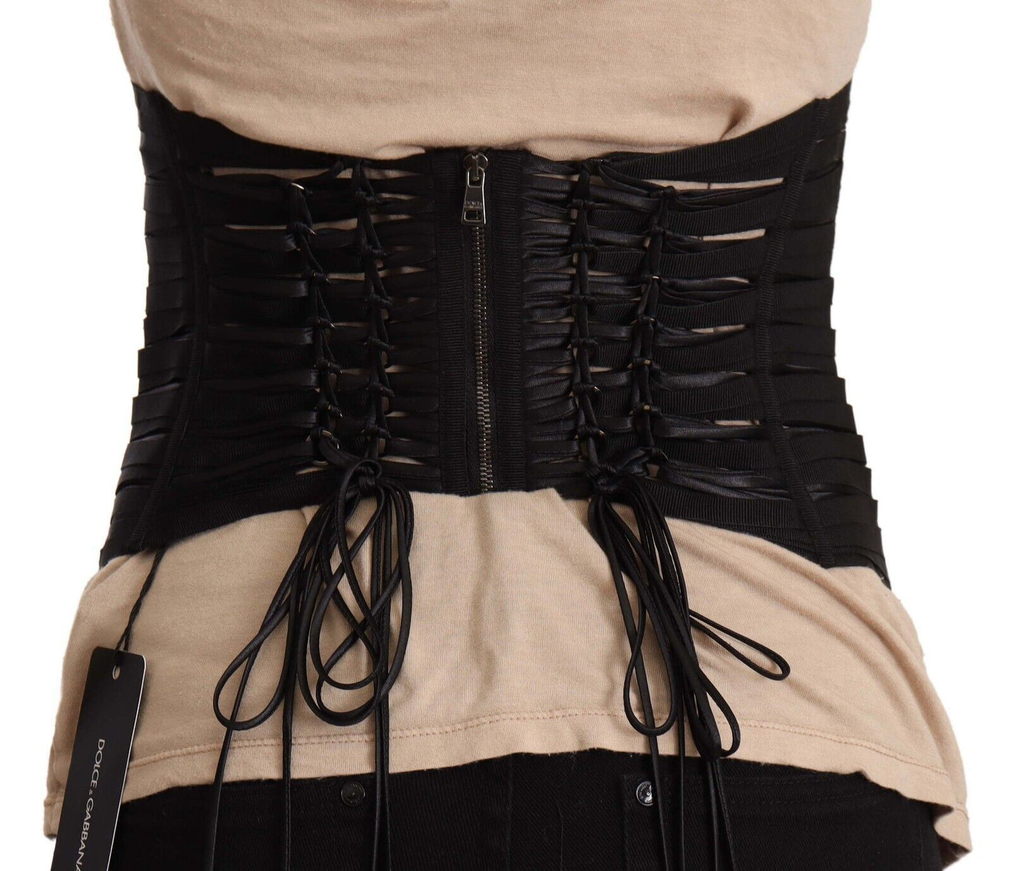 Black Interlaced Corset Polyester Waist Top