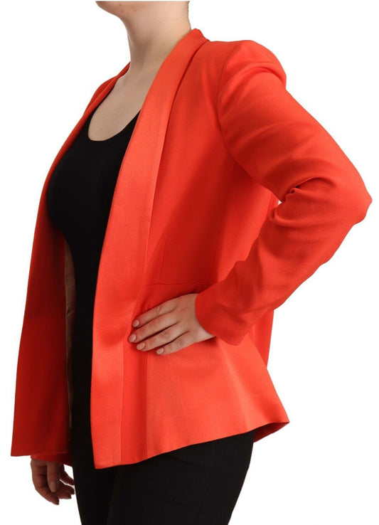 Orange Long Sleeves Acetate Blazer Pocket Overcoat Jacket