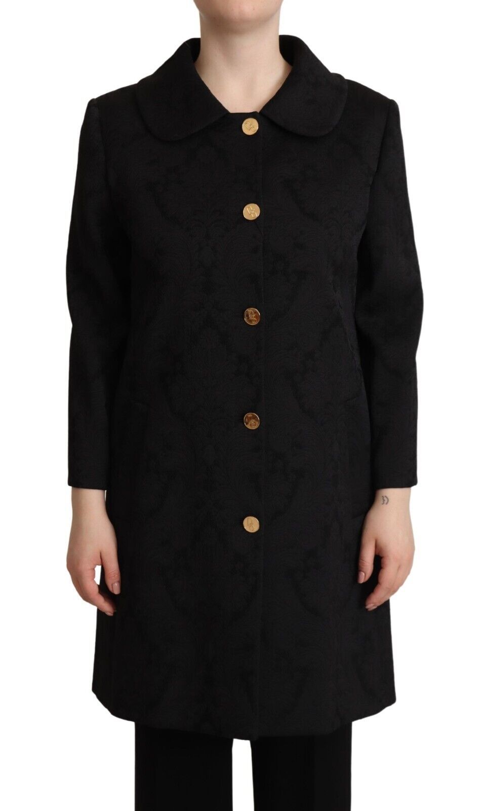 Black Brocade Polyester Long Sleeves Jacket