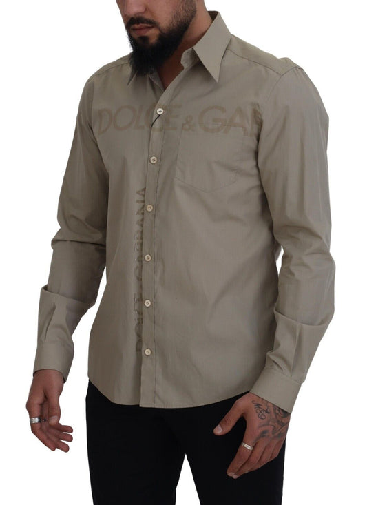 Elegant Beige Cotton Dress Shirt