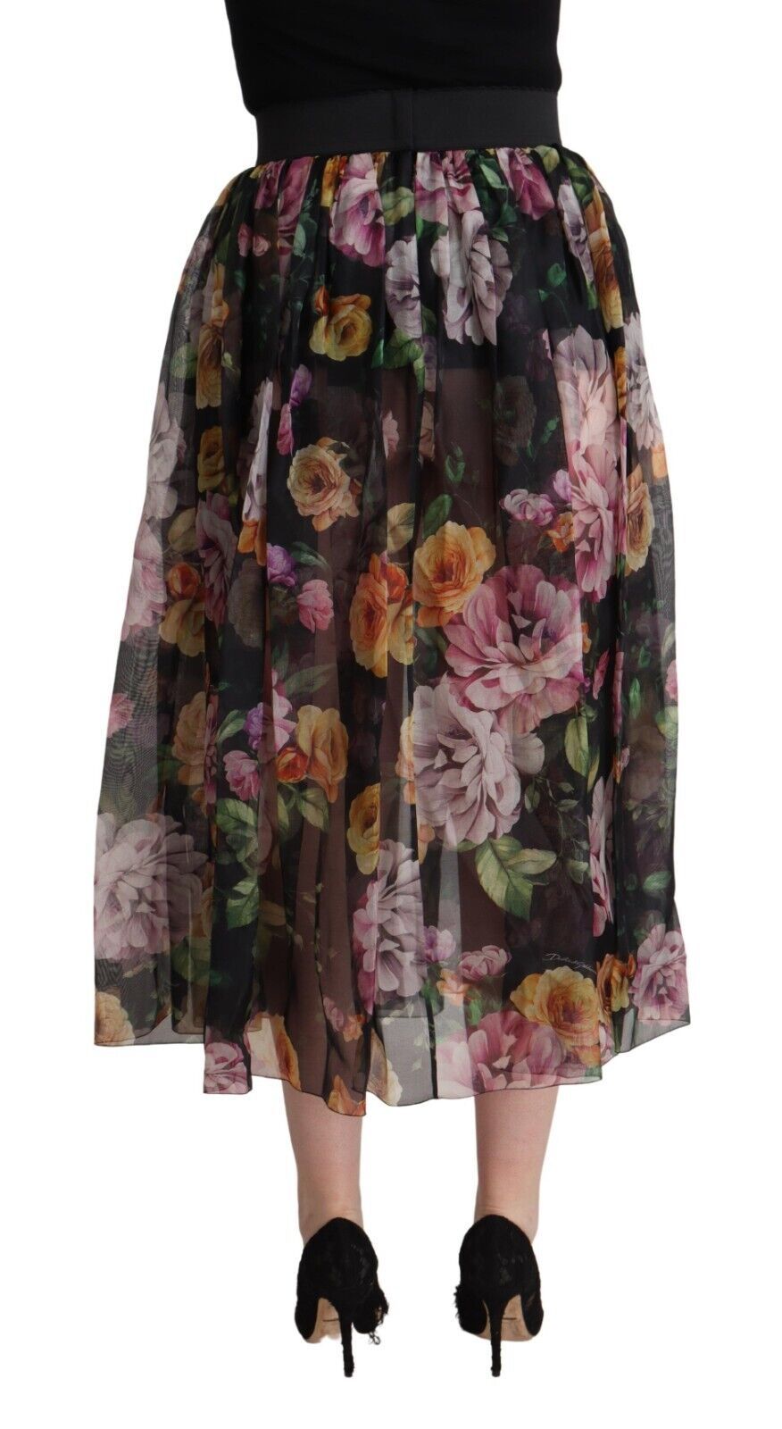 Floral Silk Pleated Midi Skirt