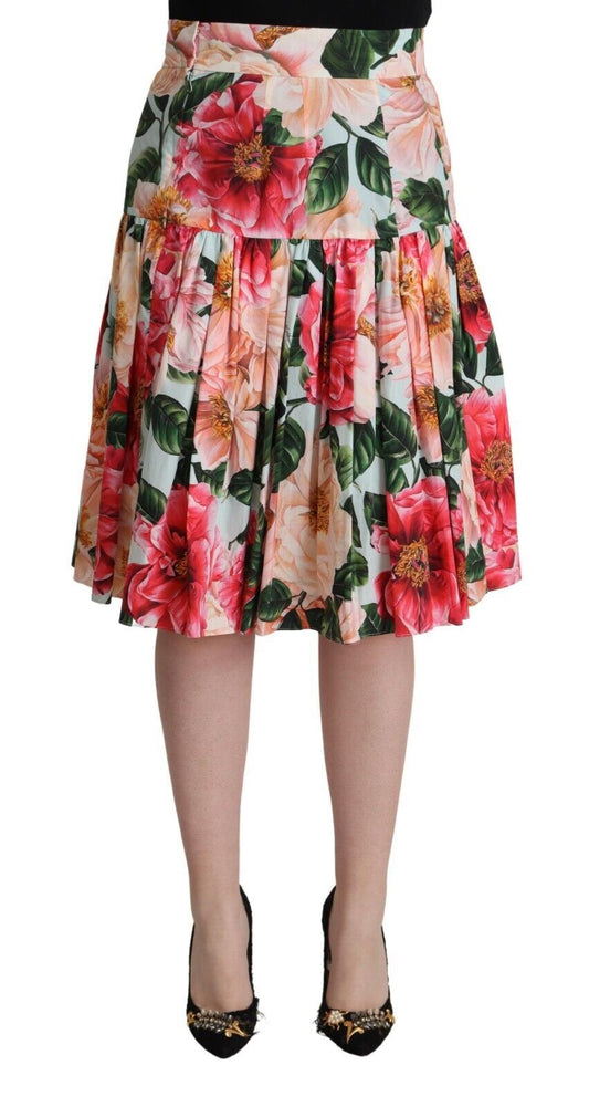 Elegant Pleated Floral A-Line Skirt