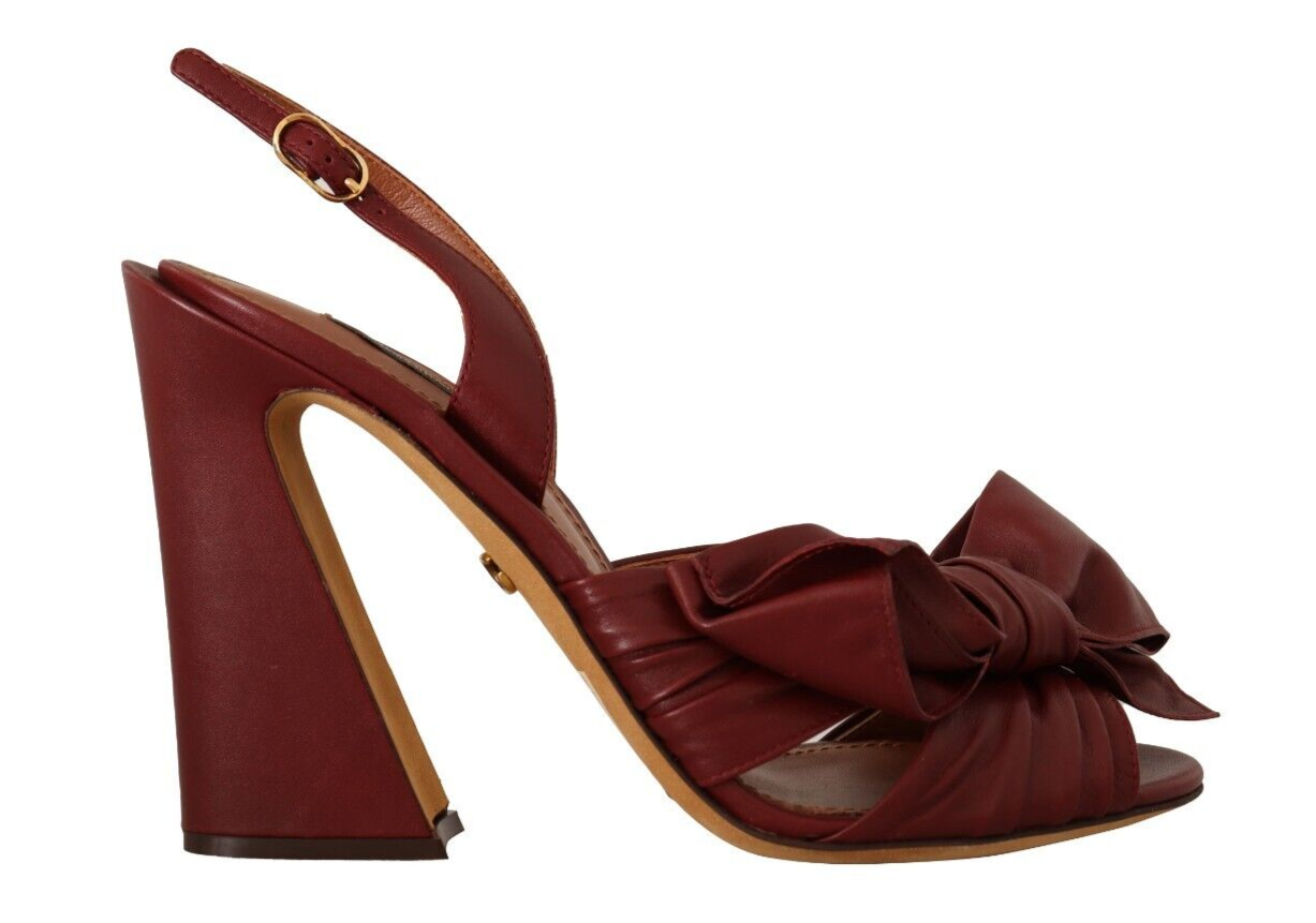 Burgundy Bow Applique Leather Heels