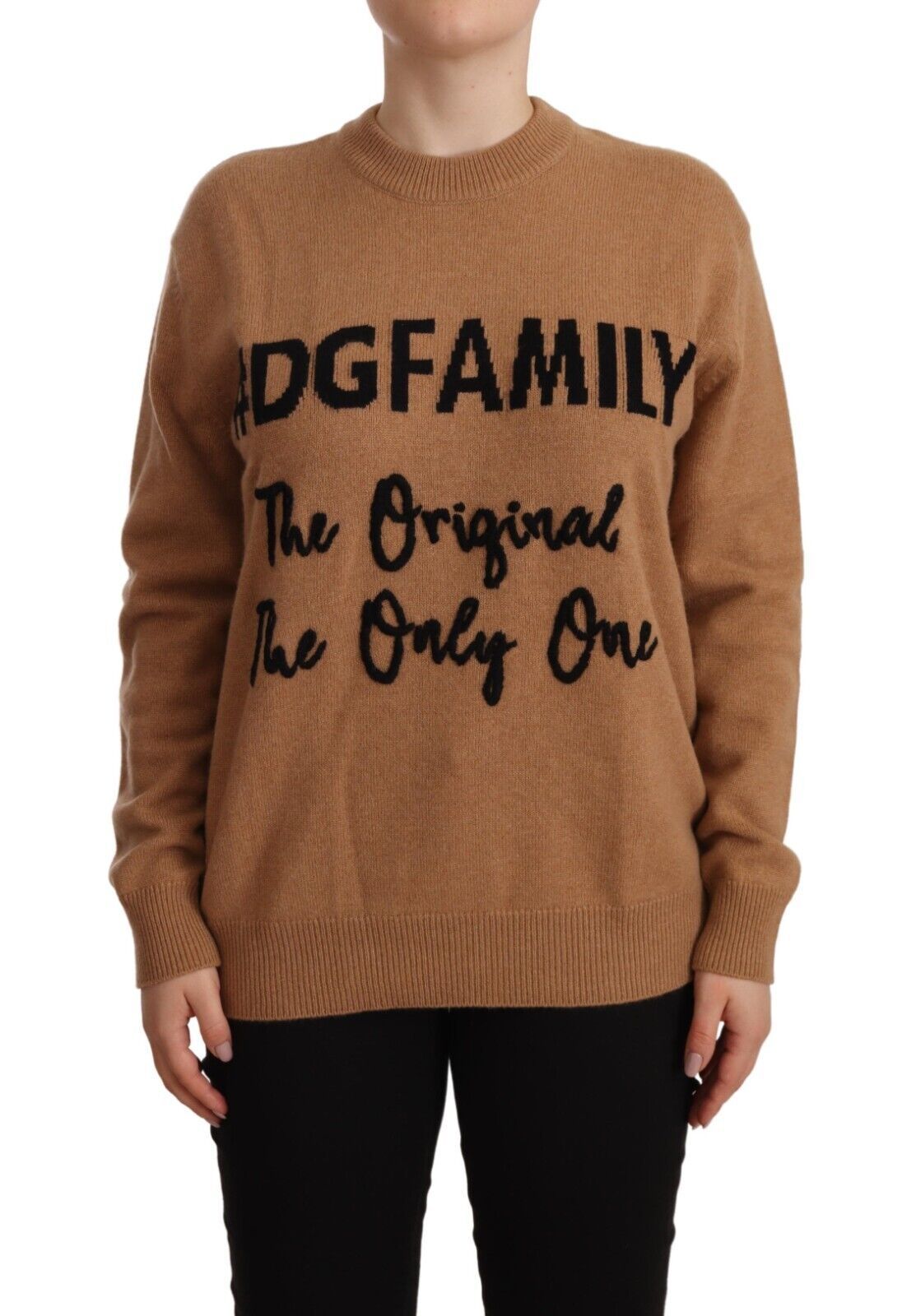 Chic Beige Cashmere Crewneck Sweater with #dgfamily Motive