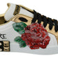 White Roses Sequined Crystal Womens Sneakers Shoes