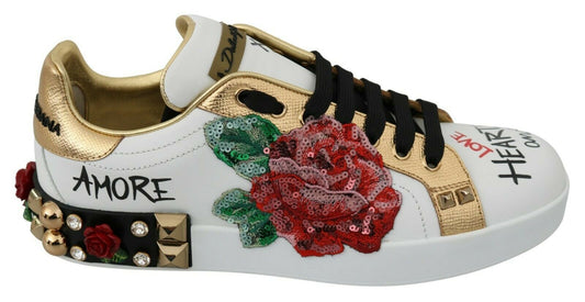 White Roses Sequined Crystal Womens Sneakers Shoes