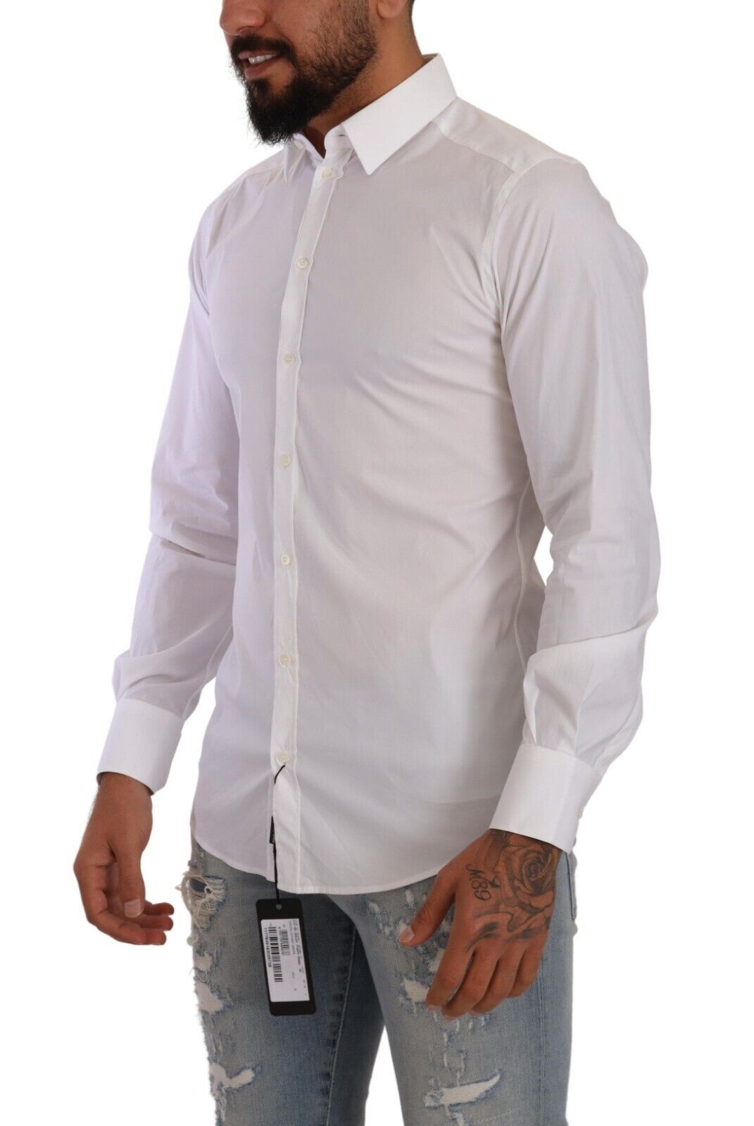 Elegant White Slim Fit Cotton Dress Shirt