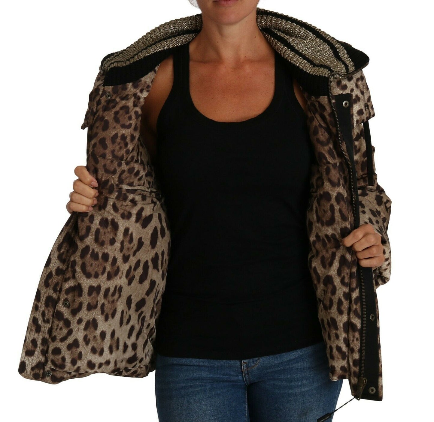 Elegant Leopard Print Puffer Coat